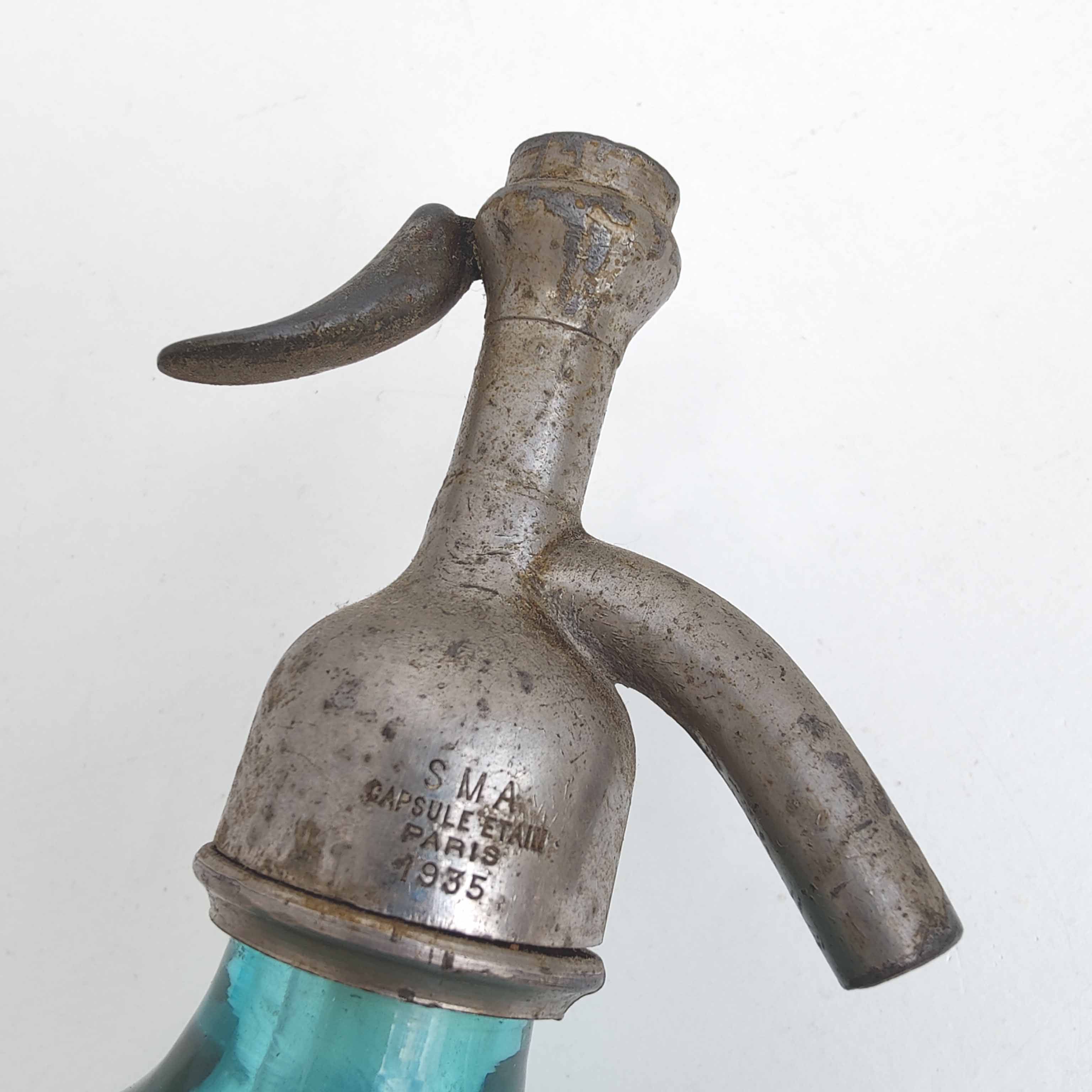 Siphon bistrot vintage Cherbourg verre turquoise 1935