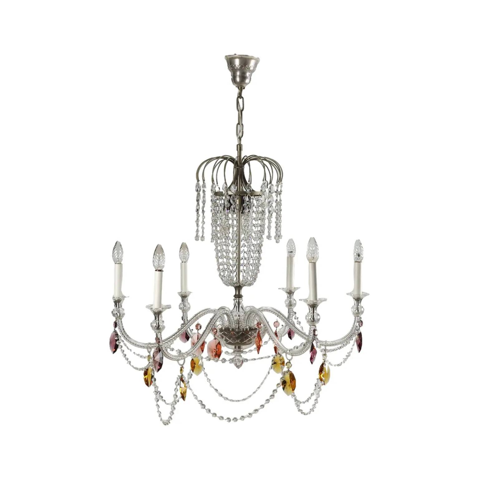 Lustre ancien 6 lumières en verre Italie XX Century