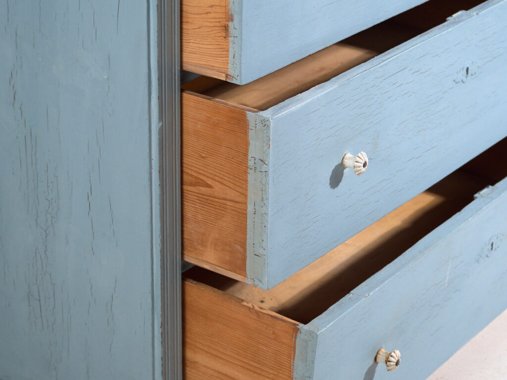 Antique painted pine chest of drawers – European rustic blue chest of drawers – circa 1900