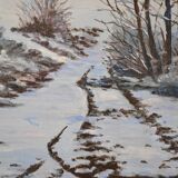Rateau " Paysage enneigé " peinture HST encadrée