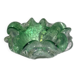 Green Silver leaf particles ash tray by Barovier Toso Murano