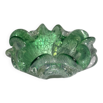 Green Silver leaf particles ash tray by Barovier Toso Murano