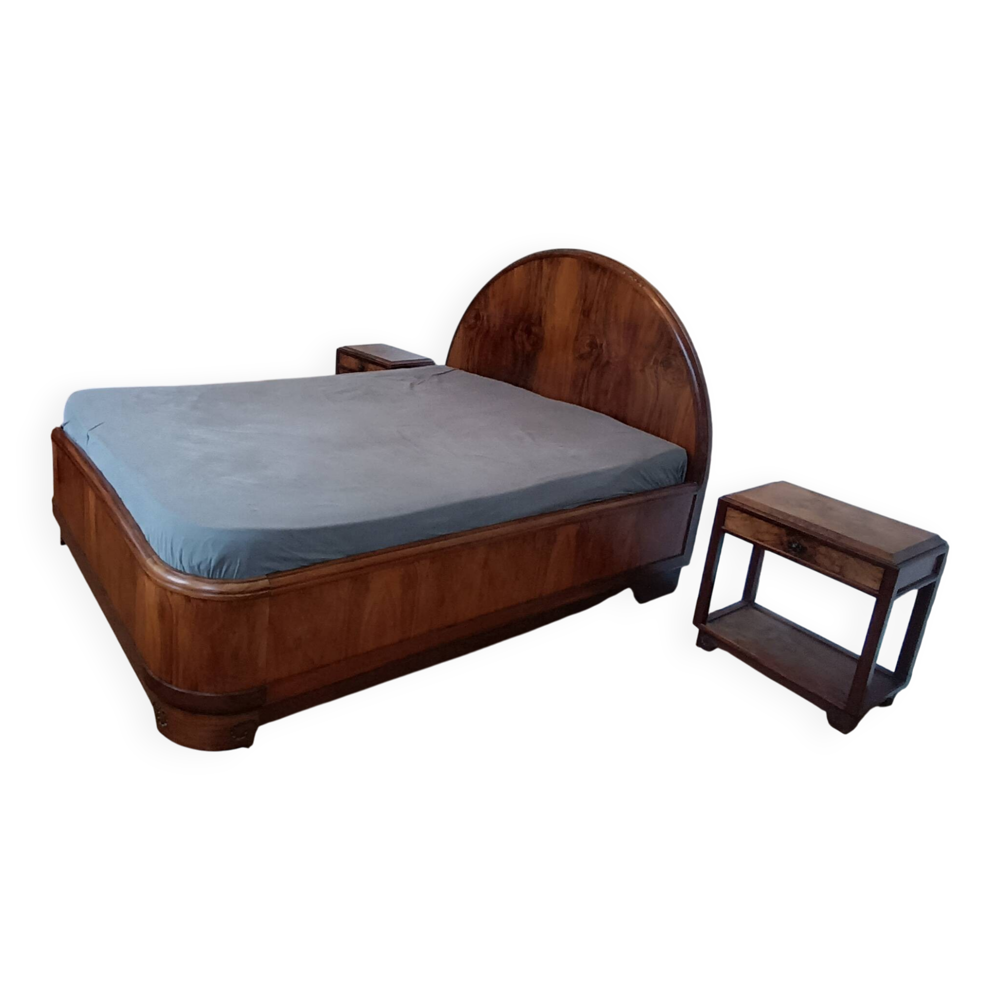 Louis Majorelle Art Nouveau bed + 2 bedside tables