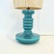 Art Deco green ceramic candle holder lamp base with raffia shade