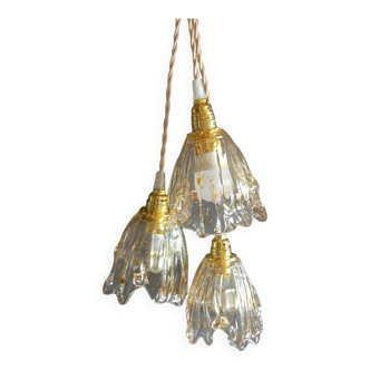 Murano honey draped glass 3 pendant chandelier, 1979/80