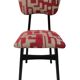 Chaise papillon du milieu du siècle, tissu jacquard rouge beige, bois noir, Europe, années 1960