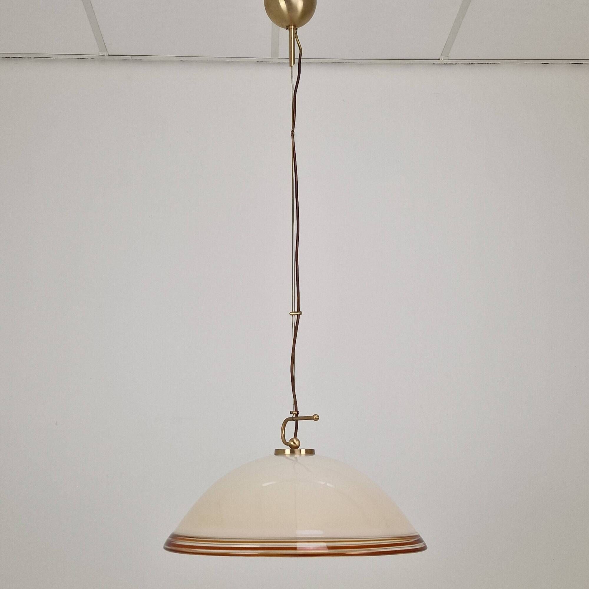 Vetrofond Italian Murano Glass Pendant Light with Brass Fixtures, 1980's