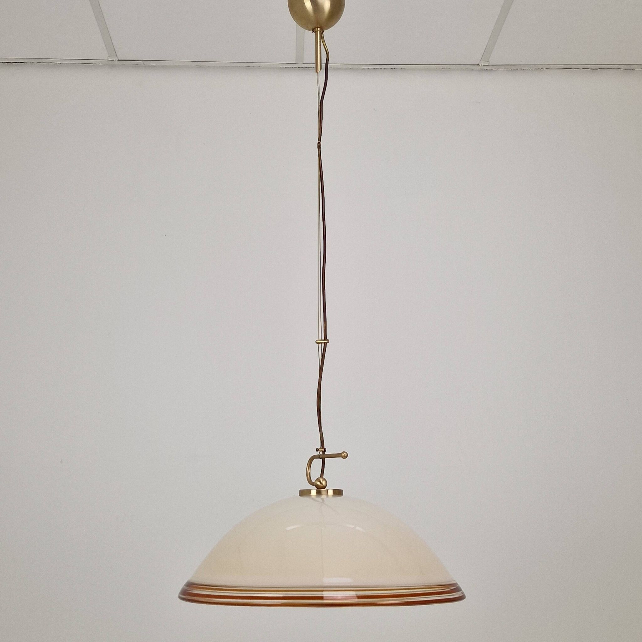 Vetrofond Italian Murano Glass Pendant Light with Brass Fixtures, 1980's