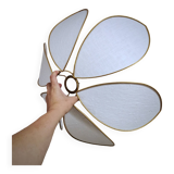 Flower suspension with metal structure and white linen petals