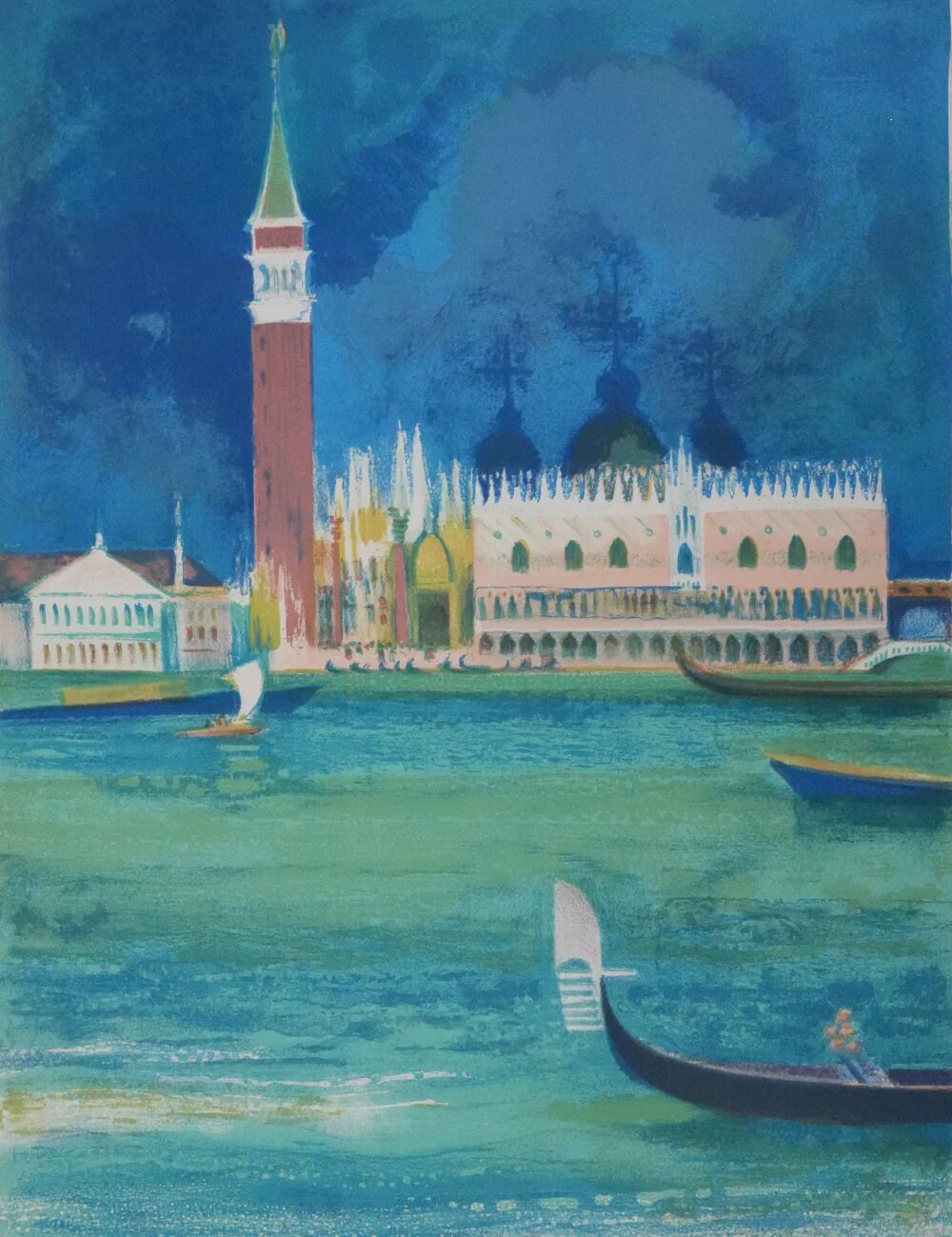 Paul Collomb : Le lagon de Venise, lithographie originale signée