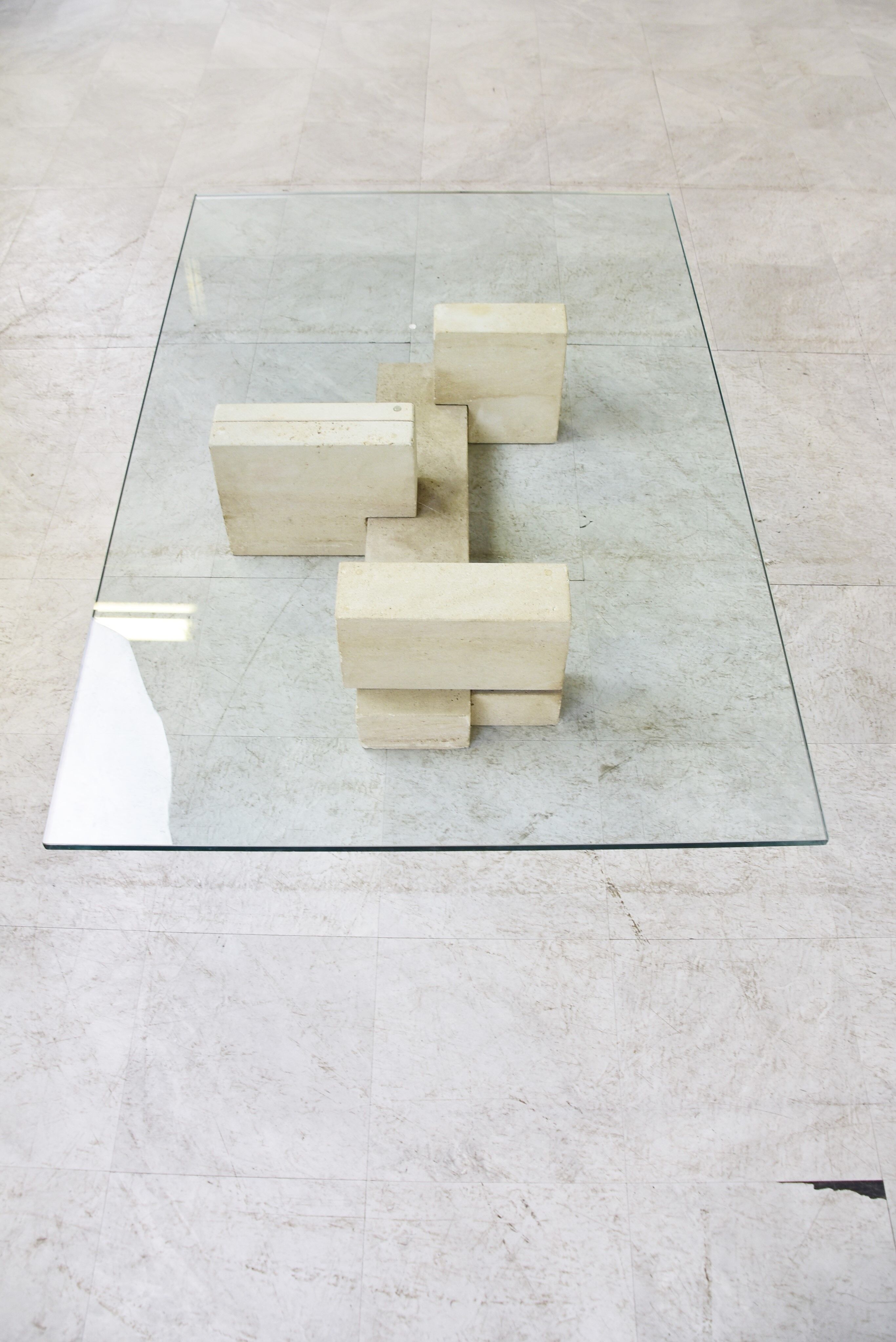 Vintage travertine coffee table Italy , 1970s
