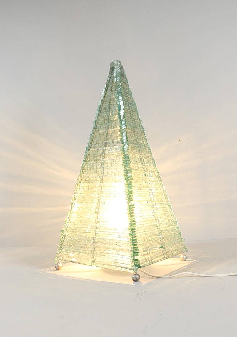 Sculptural pyramid table lamp, glass, France, 1970s.