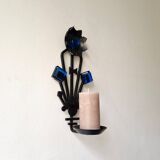 Sculptural Iron and blue glass candle sconce for Dantoft, Denmark 1960's/1970's