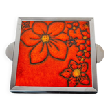 Space age floral red ceramic trivet, Spain, 1970s