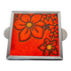 Space age floral red ceramic trivet, Spain, 1970s