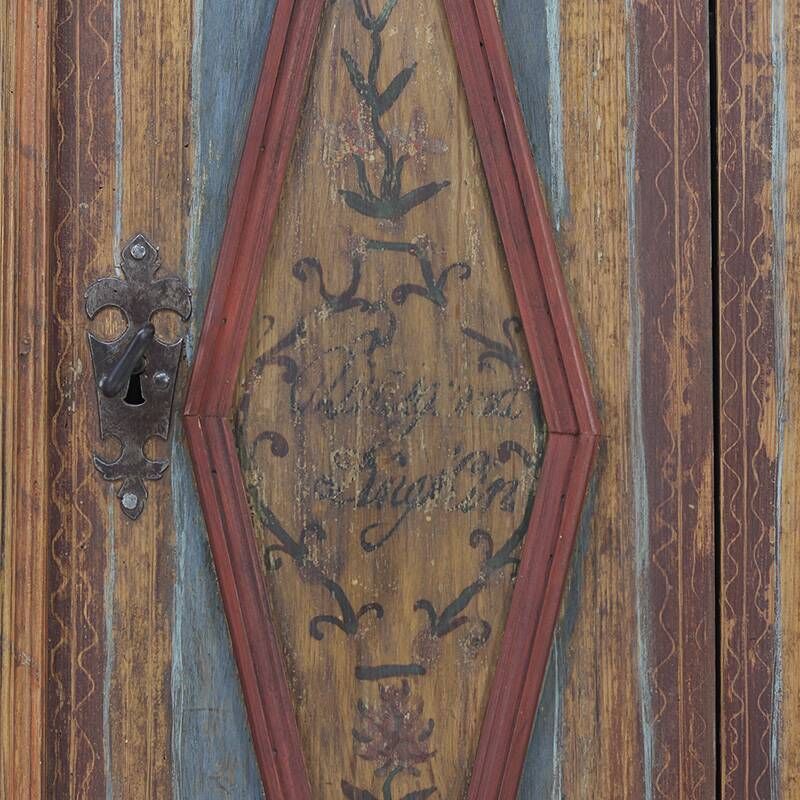 Armoire de mariée peinte art populaire de ferme rustique, 1827