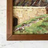 Oil painting on wood Janon valley landscape signed 1957