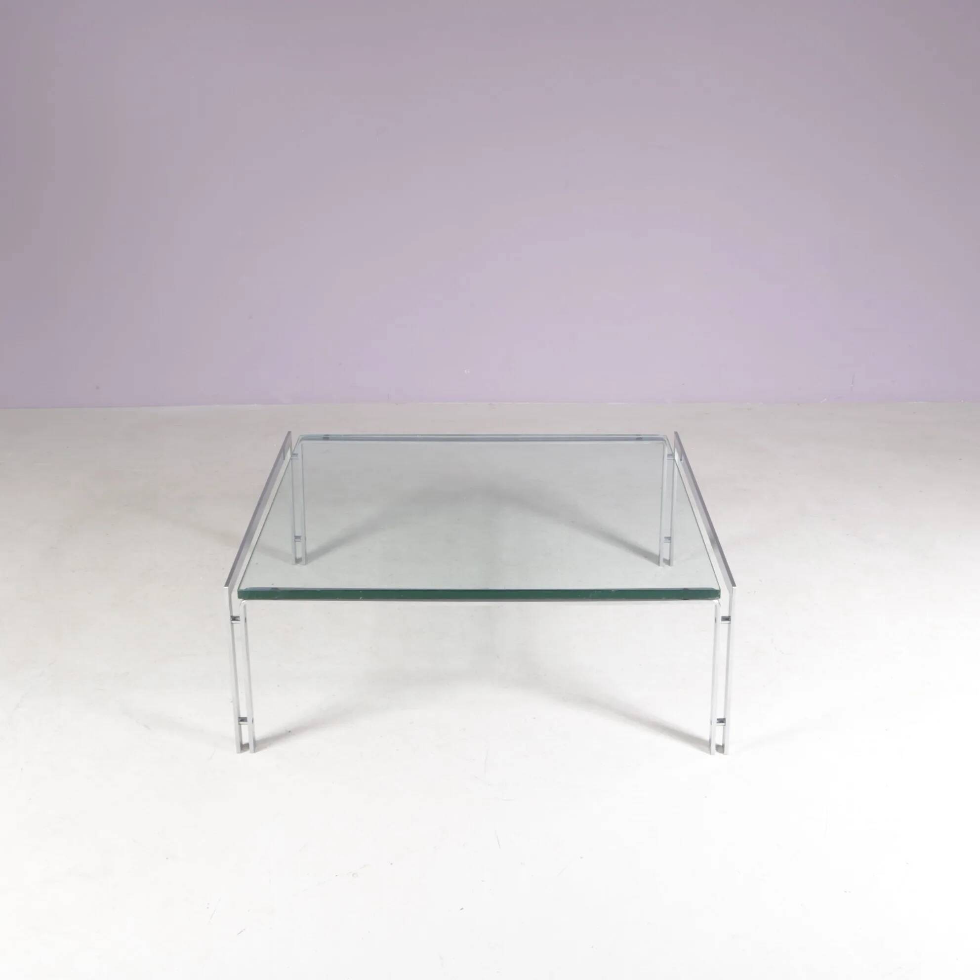 1960s coffee table with chrome frame and glass top by Hank Kwint for Metaform Netherlands