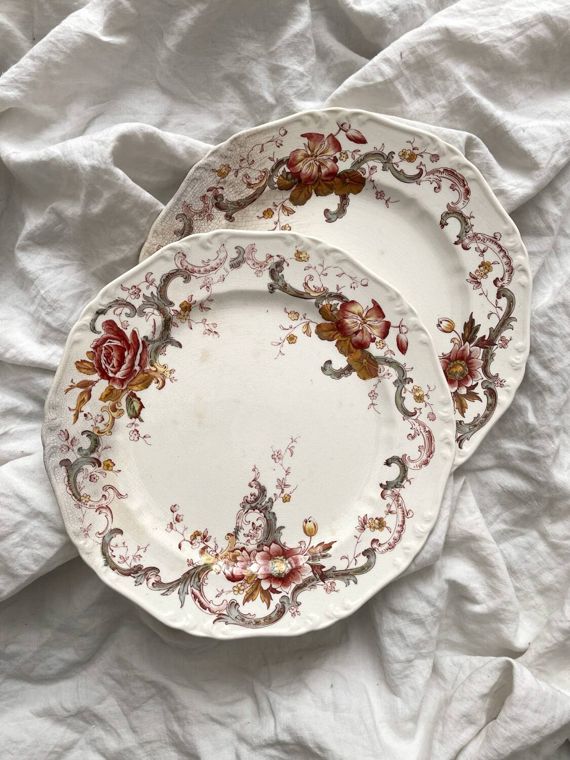 2 polychrome ironstone dinner plates "Wentworth" by Emile Bourgeois