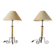 Pair of wrought iron and rope table lamps, adjustable lampshade.