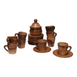 Service à café en grès Longchamps, circa 1960 - sucrier et 9 tasses avec soucoupes