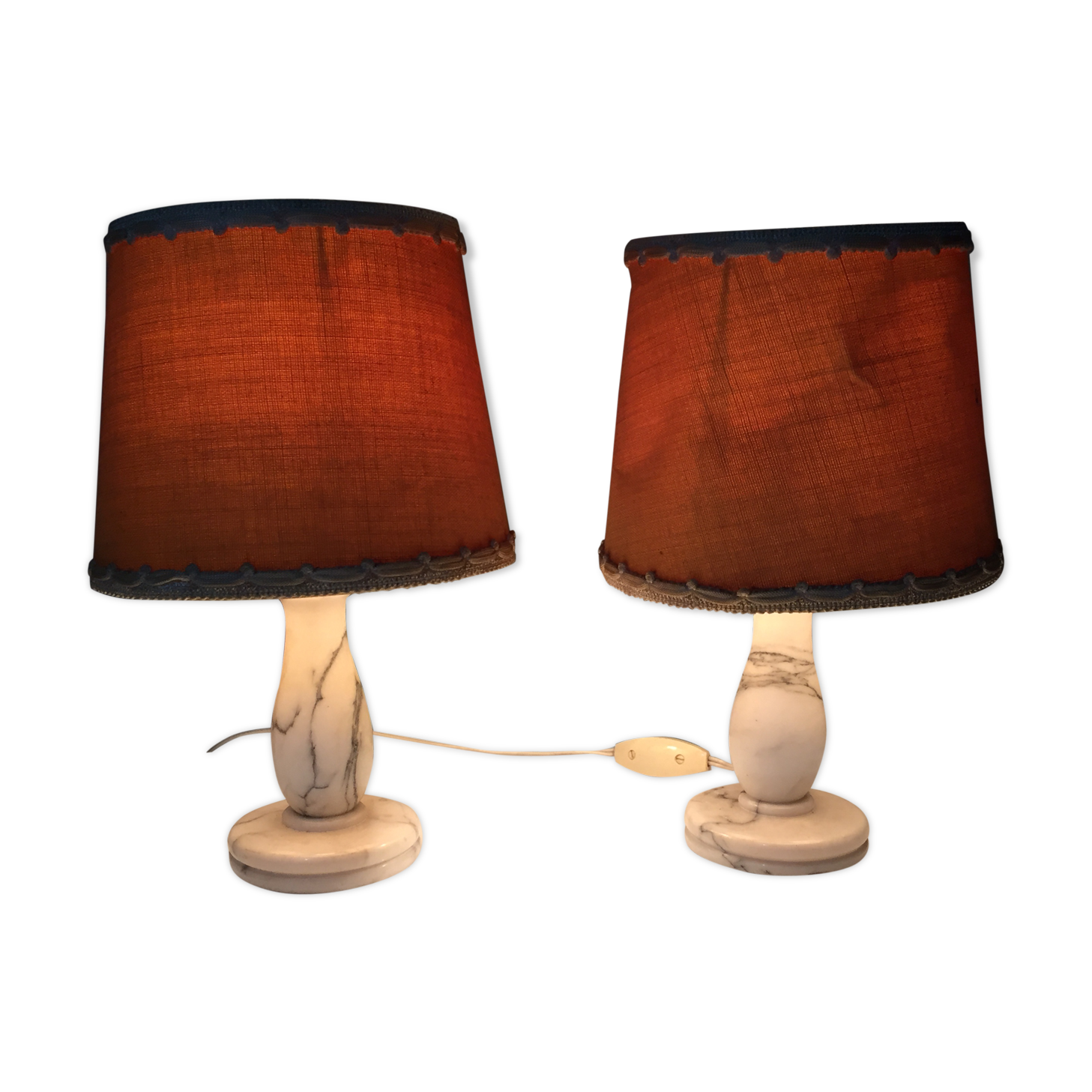 Pair of white marble bedside lamp