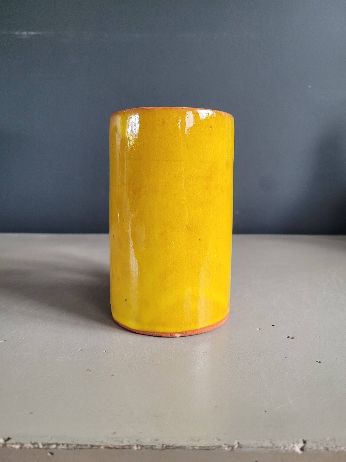 Mustard glazed terracotta mug signed - cup