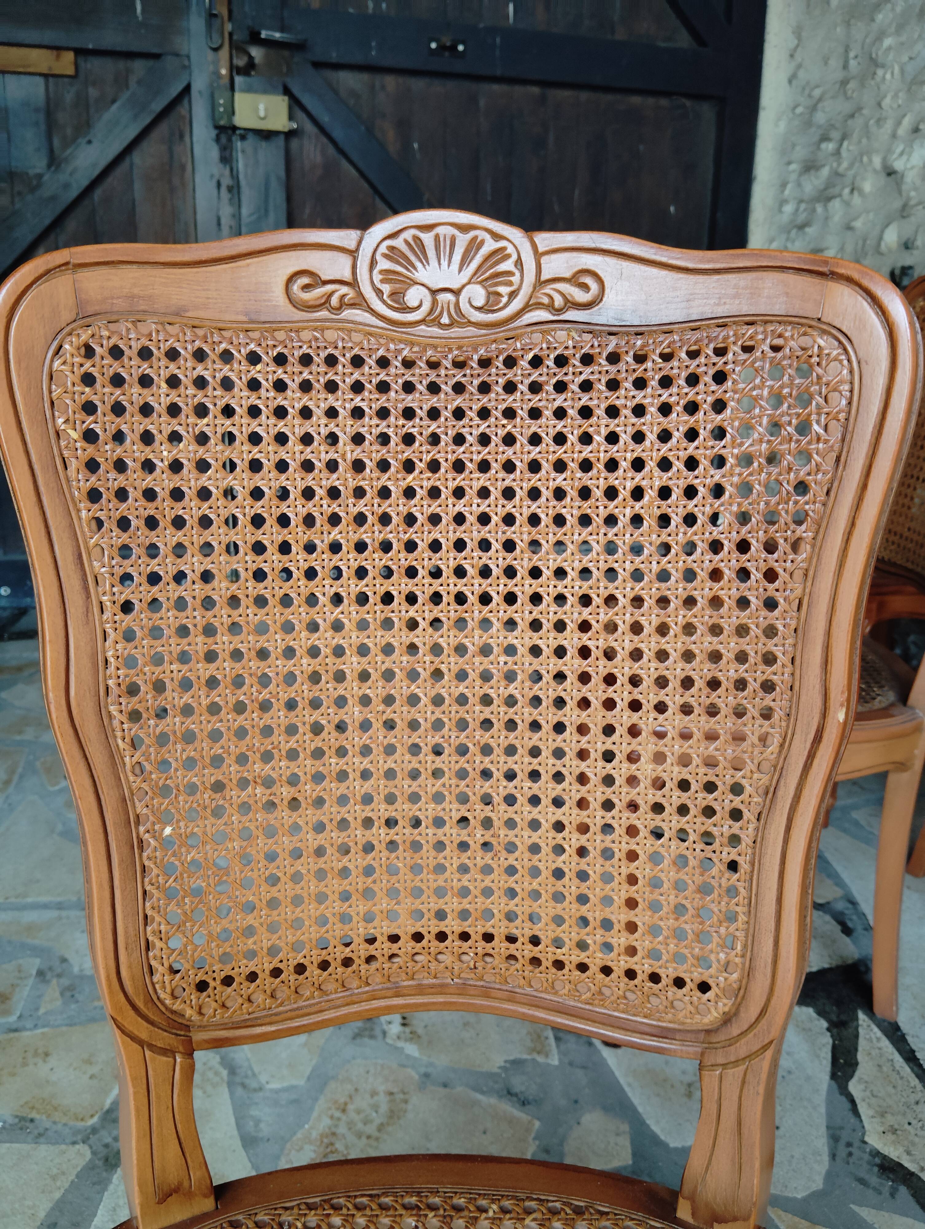 Set of 6 Louis XV chairs in wood and cane