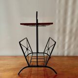 Vintage magazine rack and harness in wood and wrought iron