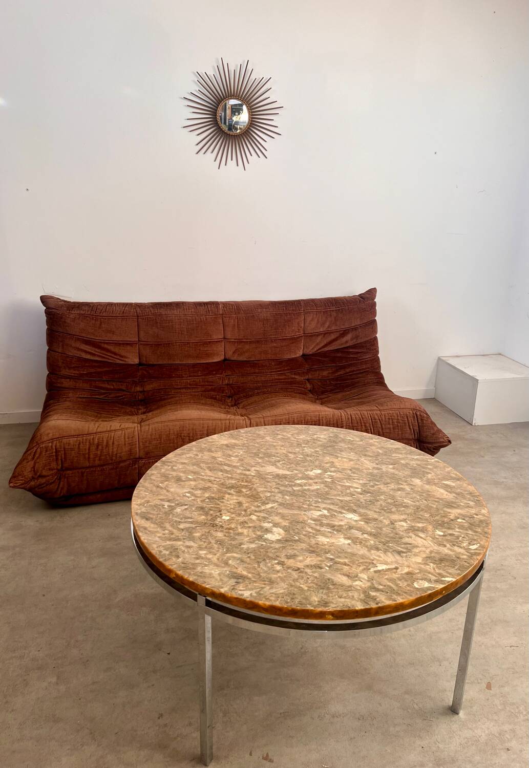 Old Italian design marble effect resin coffee table from the 70s