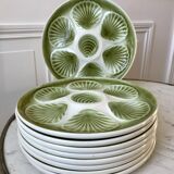 Set of 9 plates of green oysters moulin des loups 50s