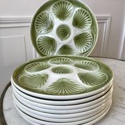 Set of 9 plates of green oysters moulin des loups 50s