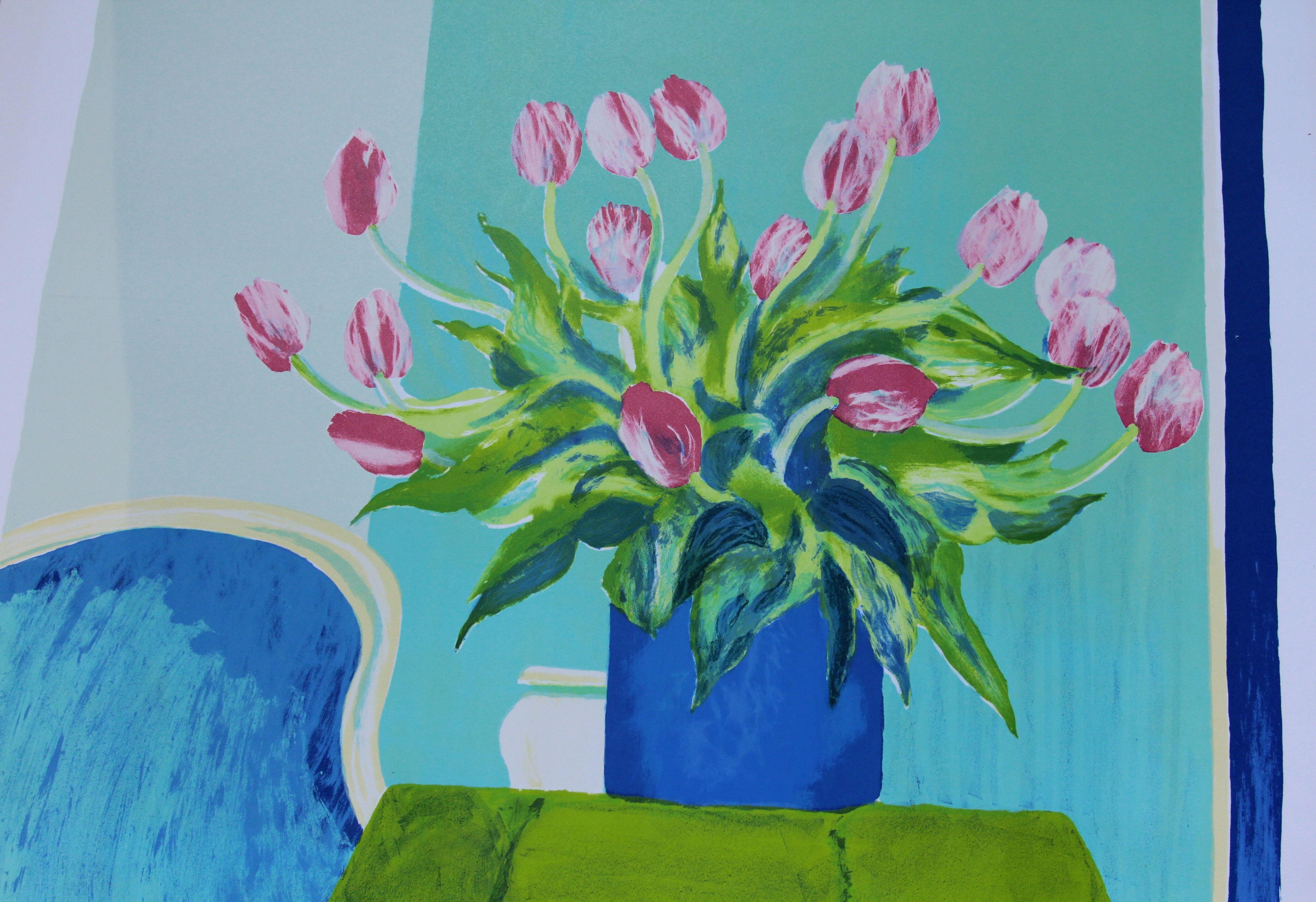 Bouquet of tulips, lithograph signed by Roger Mühl, printed by Mourlot, c. 1980-1990