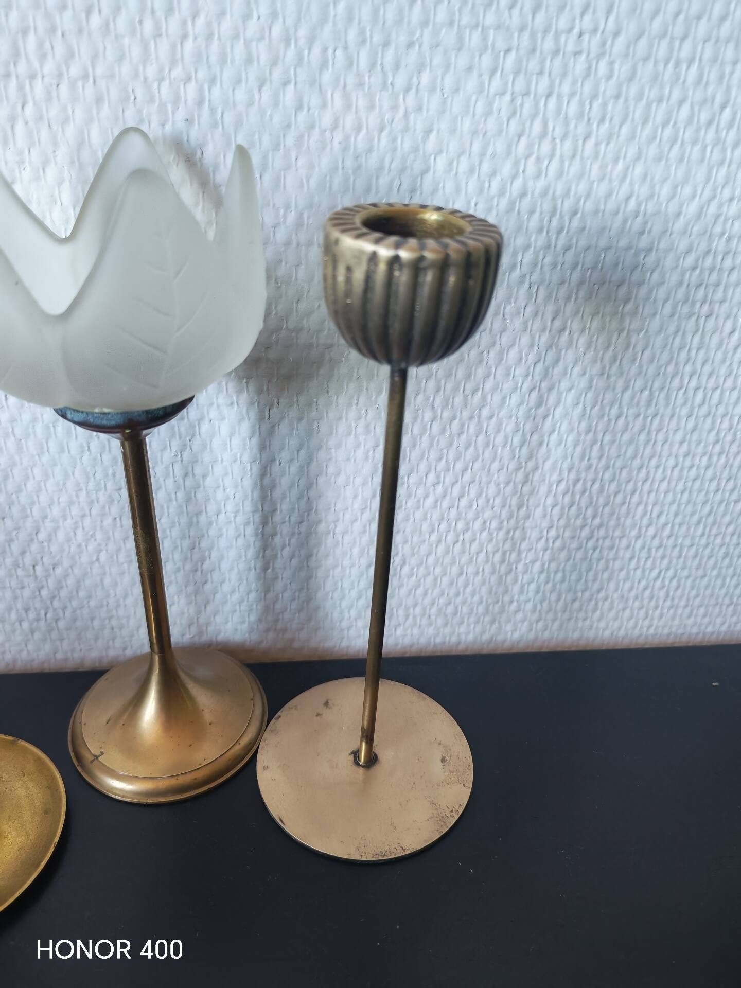 Vintage brass candlestick trio