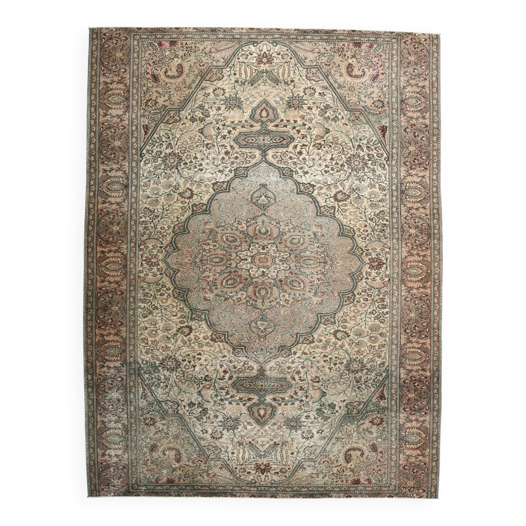 6x8 Madallion Pattern Cream & Salmon Persian Rug, 196x260Cm