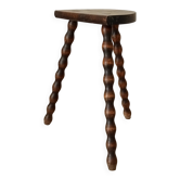 Tabouret tripode vintage en bois tourné