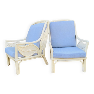 Pair of white rattan armchairs