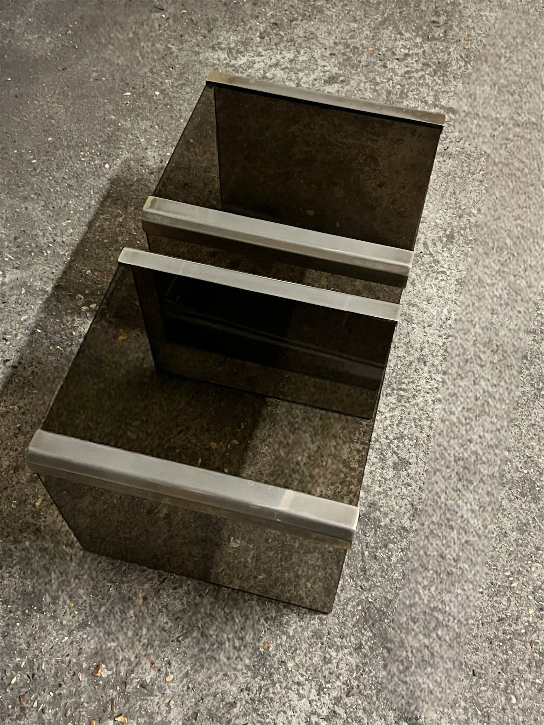 Design bedside table in metal & smoked glass, Roche Bobois 1970.