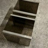 Design bedside table in metal & smoked glass, Roche Bobois 1970.