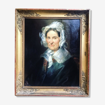 Wore "Lady in the Headdress." Oil on canvas between 1820 and 1860. Unsigned. Old frame.