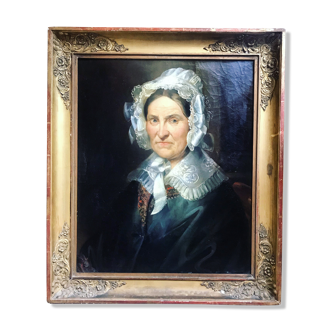 Wore "Lady in the Headdress." Oil on canvas between 1820 and 1860. Unsigned. Old frame.
