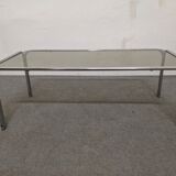 Coffee table in chromed metal and smoked glass from the 70s/80s