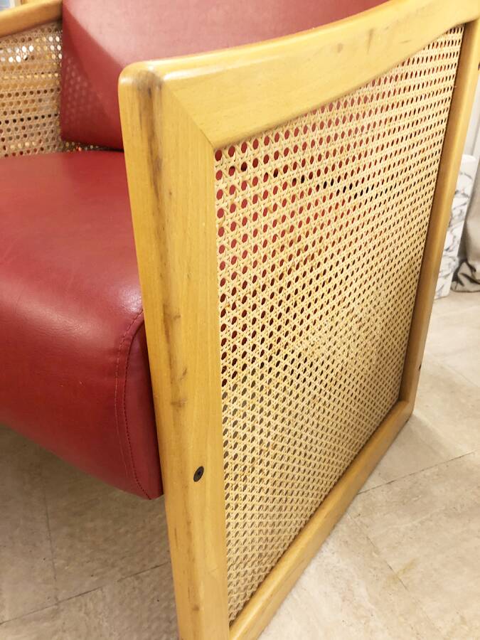 Vintage wooden and cane armchair – 1980s