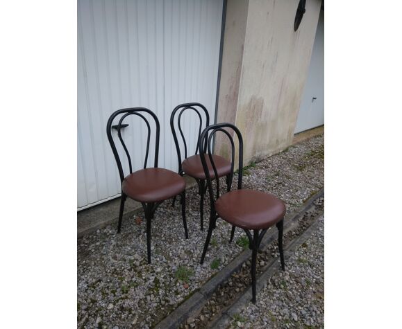 Set de 3 chaises bistrot fer et skaï | Selency