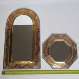 Set of two Moroccan brass mirrors in the shape of arches and octagonal
