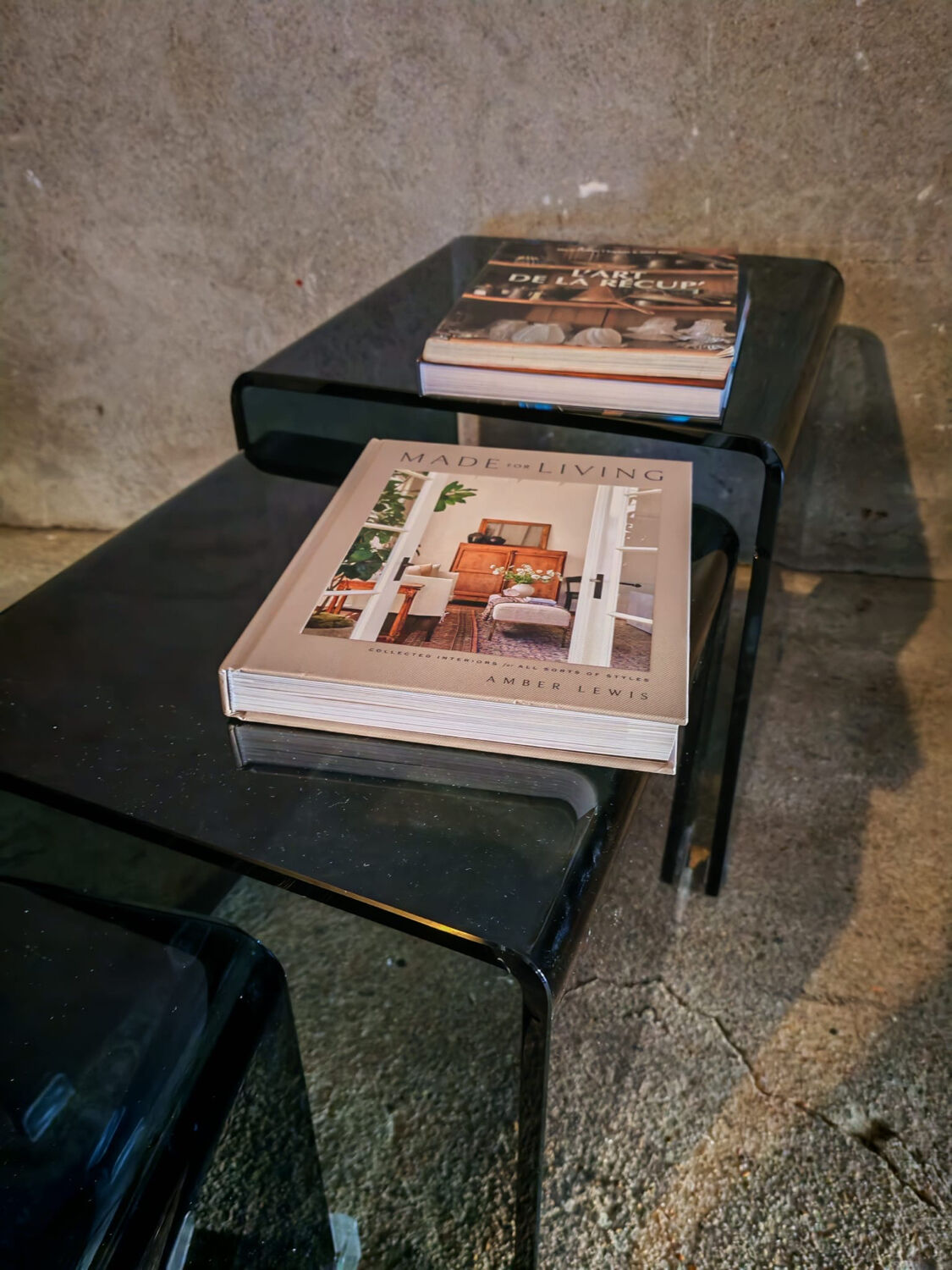 3 nesting coffee tables in smoked glass