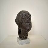 Mid Century Painted Plaster Bust of a Man on a Marble Base, 1976