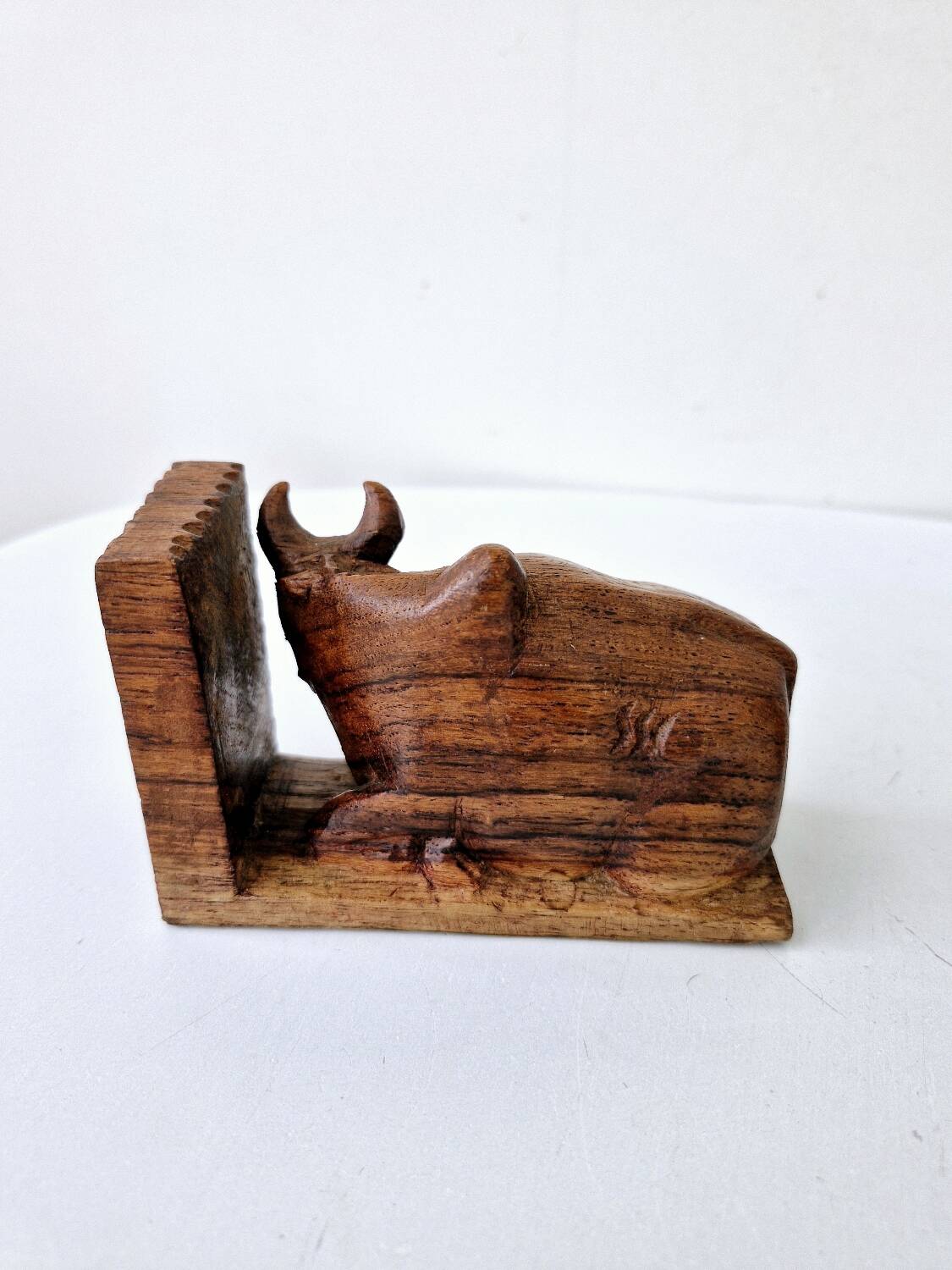 Serre-Livres Ancien Art Déco Forme Zébus Buffles Bois Sculpté