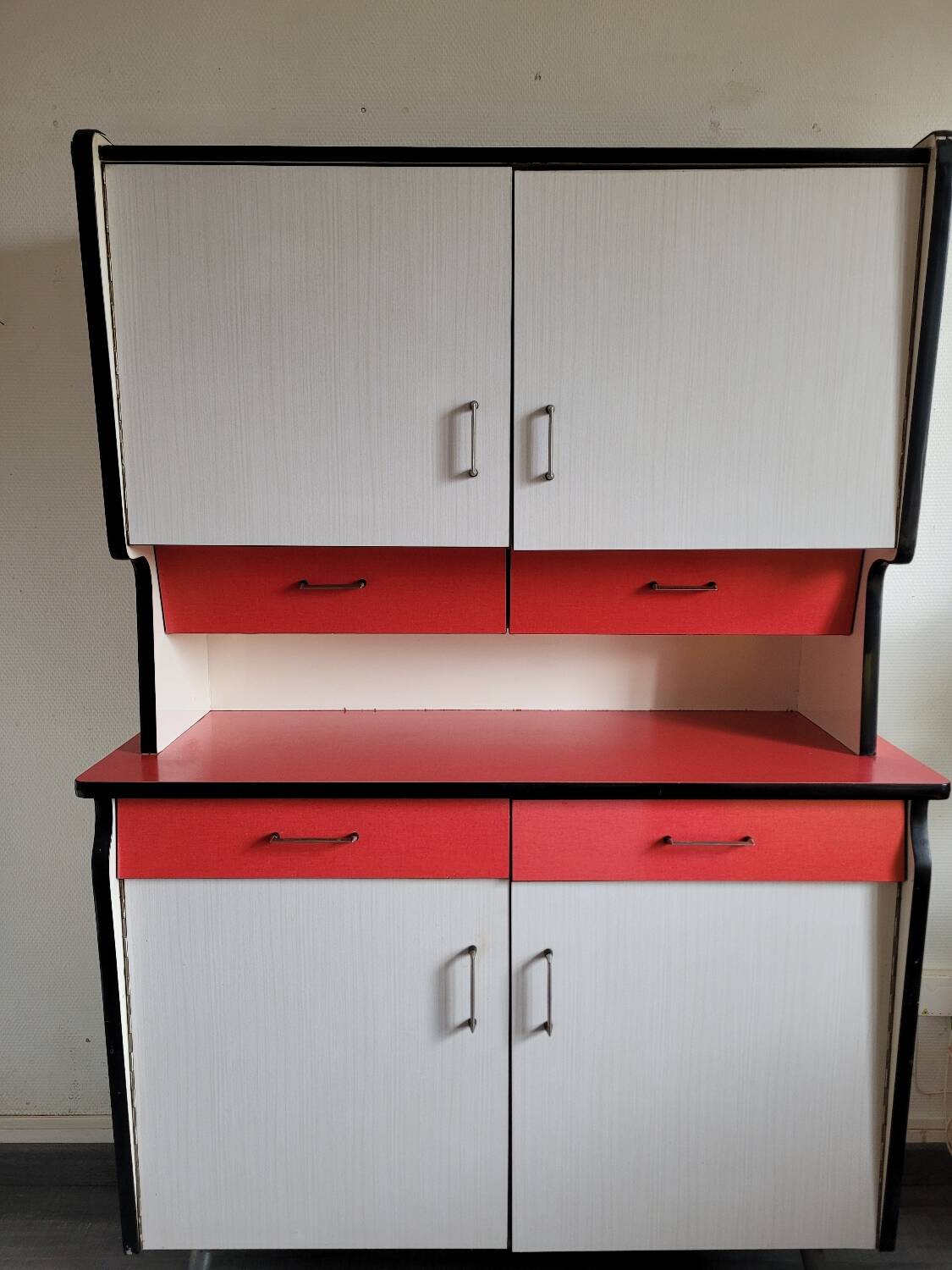 Vintage red and white formica sideboard