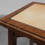Pair of 20th century rustic wooden side tables with ceramic tile top